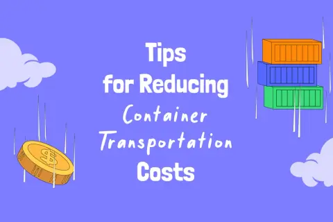 Tipps zur Reduzierung der Kosten für den Transport im Container. Ein fallendes Geldstück und gestapelte Container.